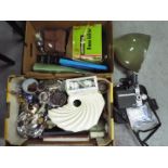 A mixed lot to include vintage cine camera, editing equipment, ceramics, plated ware and similar,