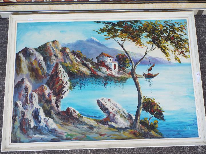 Two large framed pictures comprising an Egyptian style example and an oil on canvas landscape scene, - Image 3 of 4