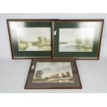 Three watercolour landscape scenes, rural settings, each signed by the artist AWH,