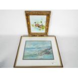 A framed oil on board depicting two ducks, signed lower left C Price,