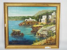 A framed oil on canvas coastal landscape