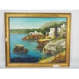 A framed oil on canvas coastal landscape