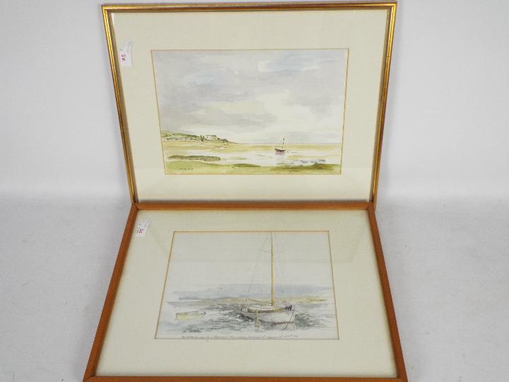 Two watercolours depicting coastal lands