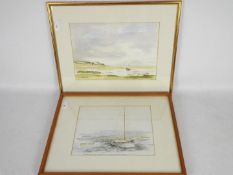 Two watercolours depicting coastal lands