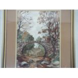 Tom Johnstone, watercolour depicting a bridge crossing a stream, signed lower right,