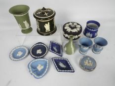 A collection of various Wedgwood Jasperware and similar to include vases, powder bowl and cover,