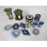 A collection of various Wedgwood Jasperware and similar to include vases, powder bowl and cover,