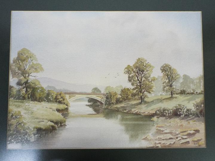 Three watercolour landscape scenes, rural settings, each signed by the artist AWH, - Image 4 of 4