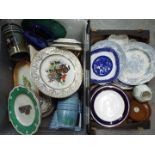 Two boxes, predominantly mixed ceramics to include plates, vase, jugs and similar.