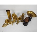 Lot to include kitchen scales and weights, various brass ware comprising ornaments,