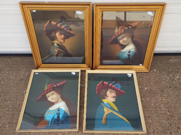 Two framed oil portraits of a lady and a gentleman, copied from a pair of prints,