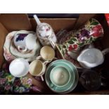A mixed lot comprising glassware, metal ware, ceramics to include Susie Cooper and Minton.