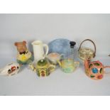 Mixed glassware and ceramics to include an Ellgreave Pottery Mr Pig money bank,