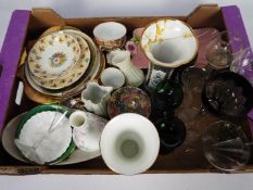 A mixed lot of glassware and ceramics to include Aynsley, Copeland, Belleek and similar.