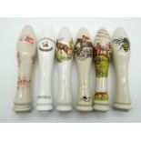 Breweriana - six ceramic beer pump handles of which three printed with hunting and equestrian