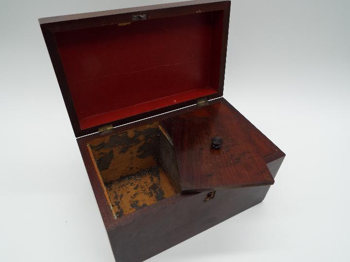 A Victorian mahogany tea chest with fitted interior, one internal lid lacking its handle, approx 14. - Image 3 of 3