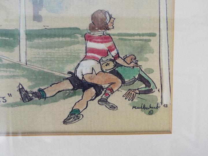 Mark Huskinson (1935-12018) - 'And scored between the Posts', a risque colour print, - Image 4 of 4