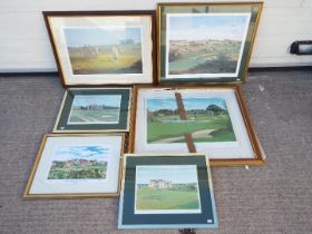 Six prints of golfing interest to include Graeme Baxter, Peter Slater and similar,