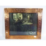 A Scottish Arts and Crafts copper picture frame embossed with lines from Burns' Selkirk Grace "Some