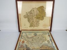 Two framed maps comprising Cheshire and Westmorland, largest approximately 51 cm x 57 cm.