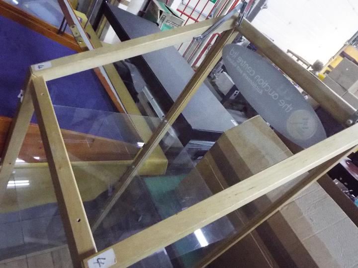 A pine framed display cabinet with glass shelves, approximately 137 cm x 46 cm x 48. - Image 3 of 3