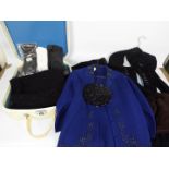 Lady's clothing and accessories to include evening bag, gloves, fur stole and similar.