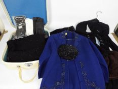 Lady's clothing and accessories to include evening bag, gloves, fur stole and similar.