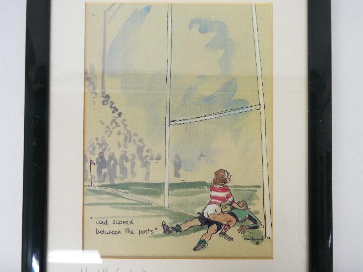 Mark Huskinson (1935-12018) - 'And scored between the Posts', a risque colour print, - Image 2 of 4