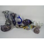 A collection of Murano style glassware and similar, largest piece approximately 33 cm (h).