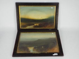 Two framed landscape scenes, indistinctl