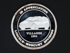 Silver - Lincoln mercury div. In appreciation - A RARE 2 troy oz 62.5 grams) fine grade .