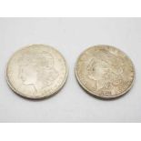 Two US Morgan Dollars, 1889 and 1921, both Philadelphia mint.