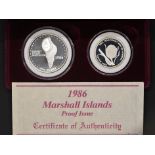 Silver - Marshall Islands proof issue one dollar and one half dollar coins - A 1 troy oz (31.