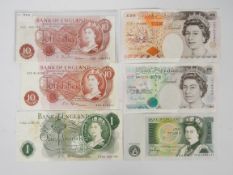 Bank Of England bank notes to include two series C 10 shilling notes, (one Fforde and one Hollom),