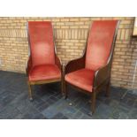 An upholstered pair of throne chairs, th