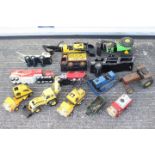 Tonka - Buddy L - 12 x vintage pressed steel trucks and tractors and two trailers.