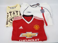 Football Shirts - three sports rhirts comprising Manchester United by Adidas (size L?),