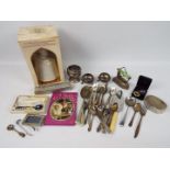 Lot to include a Bells whisky decanter with contents, plated ware and similar.