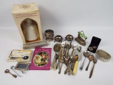 Lot to include a Bells whisky decanter with contents, plated ware and similar.
