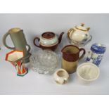 Mixed ceramics and glassware to include teapots, jelly moulds, vases and other.