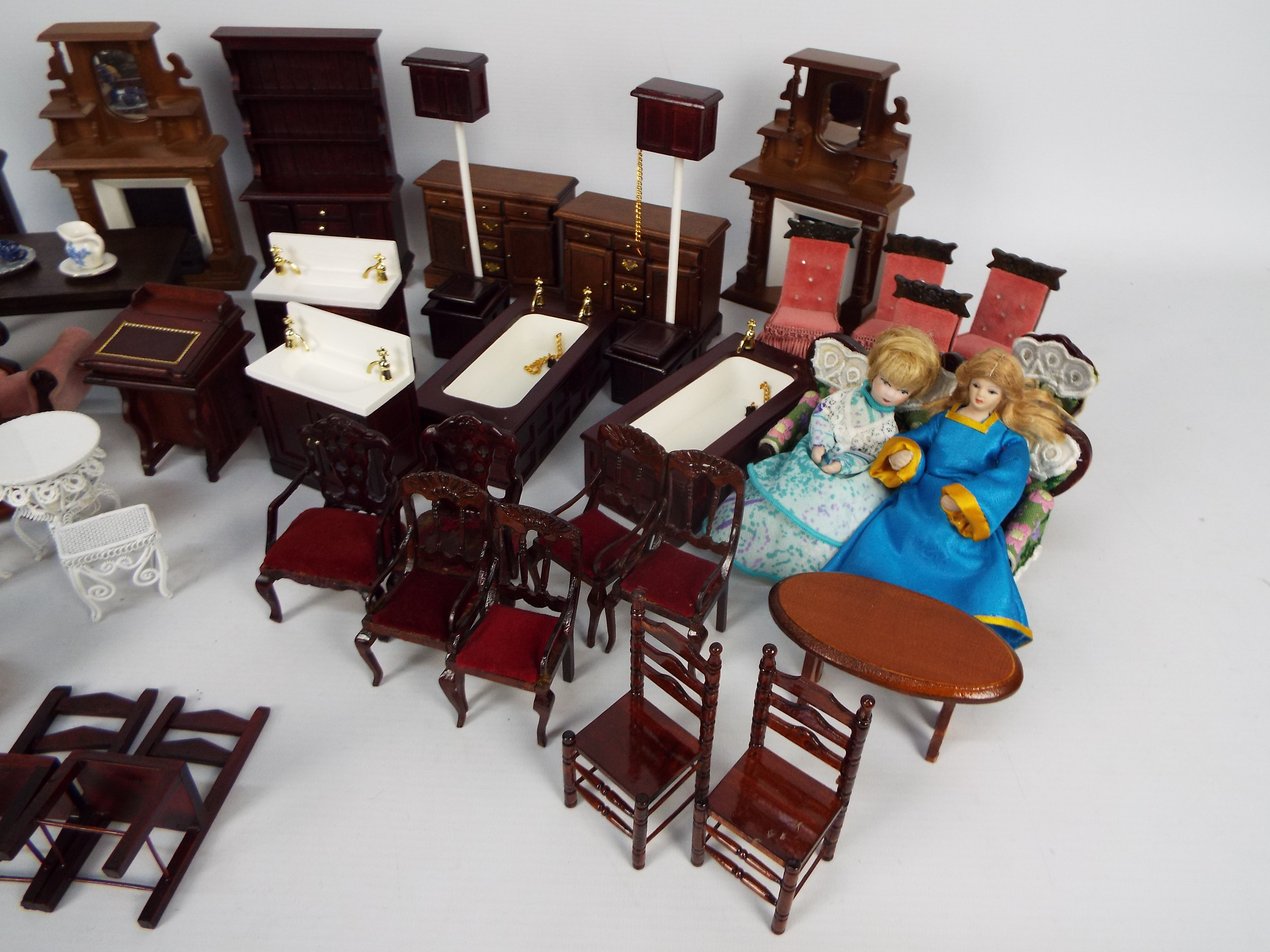 Unmarked - A quantity of dolls house furniture including a three piece suite, - Image 5 of 6
