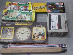 Linka Buliding, Hornby, Clockmaker, Others - A mixed lot of model railway items, vintage games,