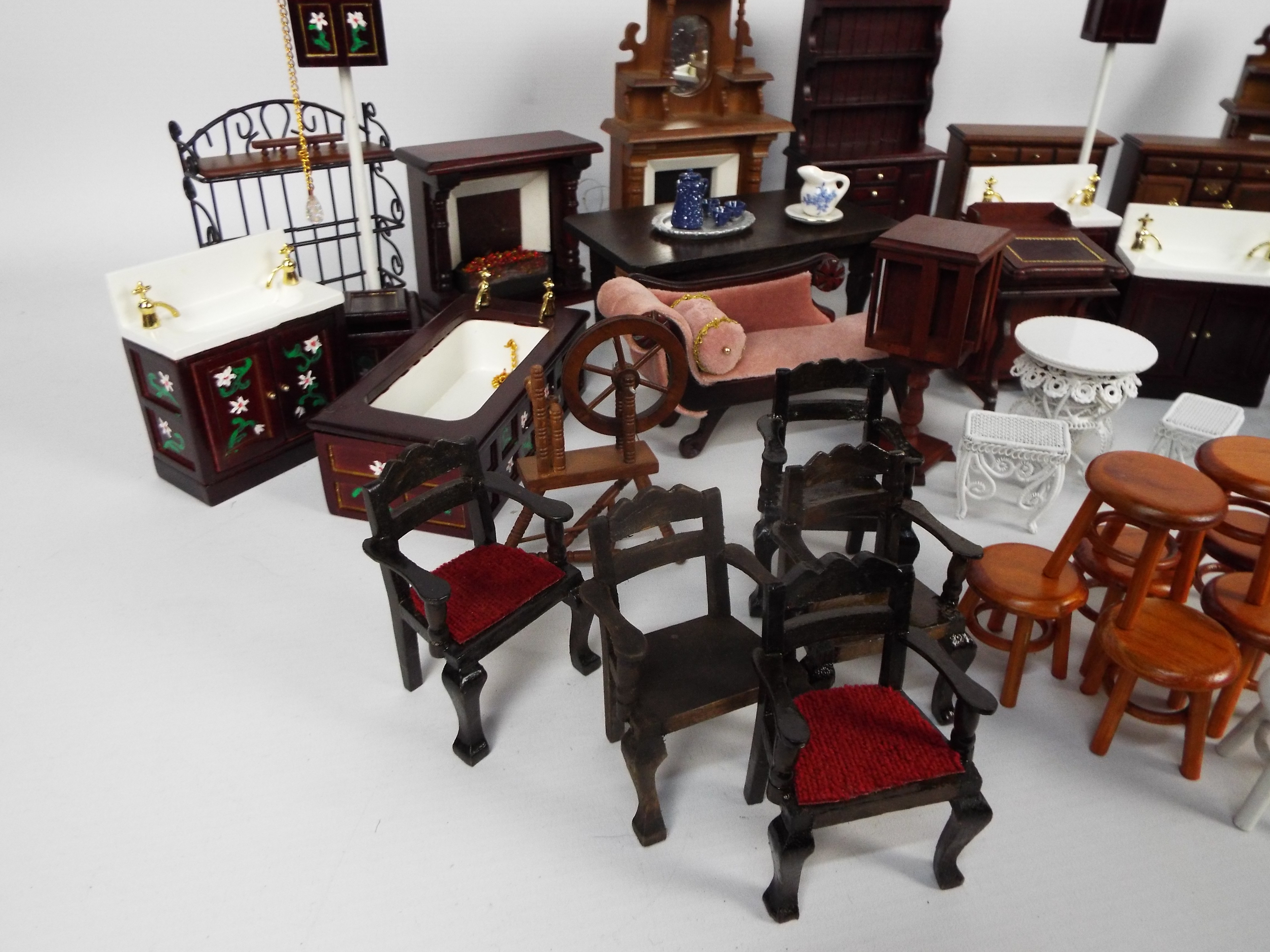 Unmarked - A quantity of dolls house furniture including a three piece suite, - Image 3 of 6