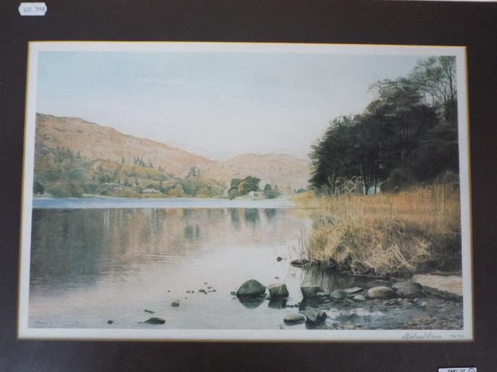 A watercolour landscape scene with sheep grazing to the foreground and a mountainous background, - Image 2 of 6