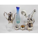 Lot to include Oneida plated ware, Murano glass vase, anglepoise style lamp,