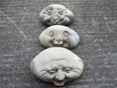 Garden Stoneware - Three reconstituted stone Rock Face garden ornaments.