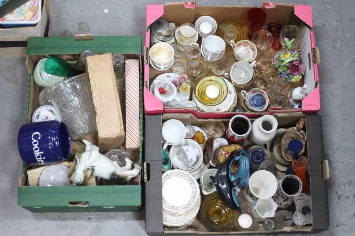 Mixed ceramics and glassware, three boxes.