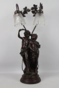 A bronze effect figural table lamp having twin lights,