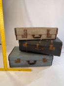 Three vintage suitcases. NOTE: ITEM IS LOCATED IN THE L34 POSTCODE AREA.