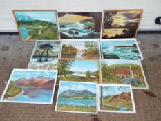 A collection of framed oil on panel land